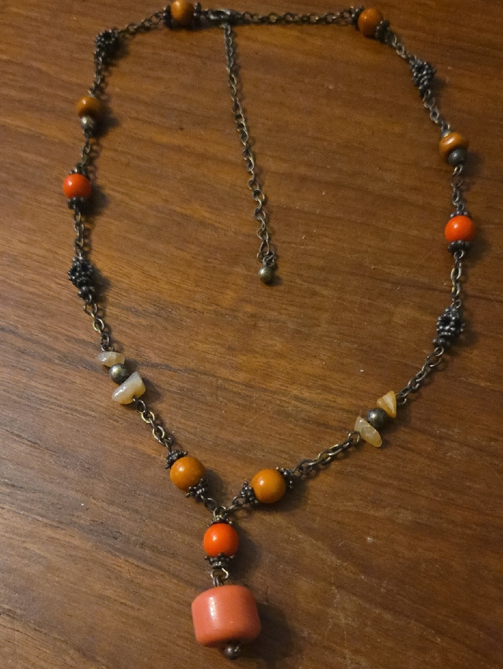 Bohemian Orange Bead Pendant Necklace